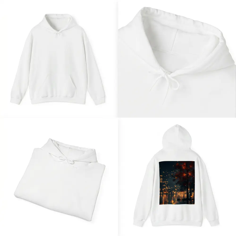 Rainy City Night Glowing Trees Reflections – Hoodies