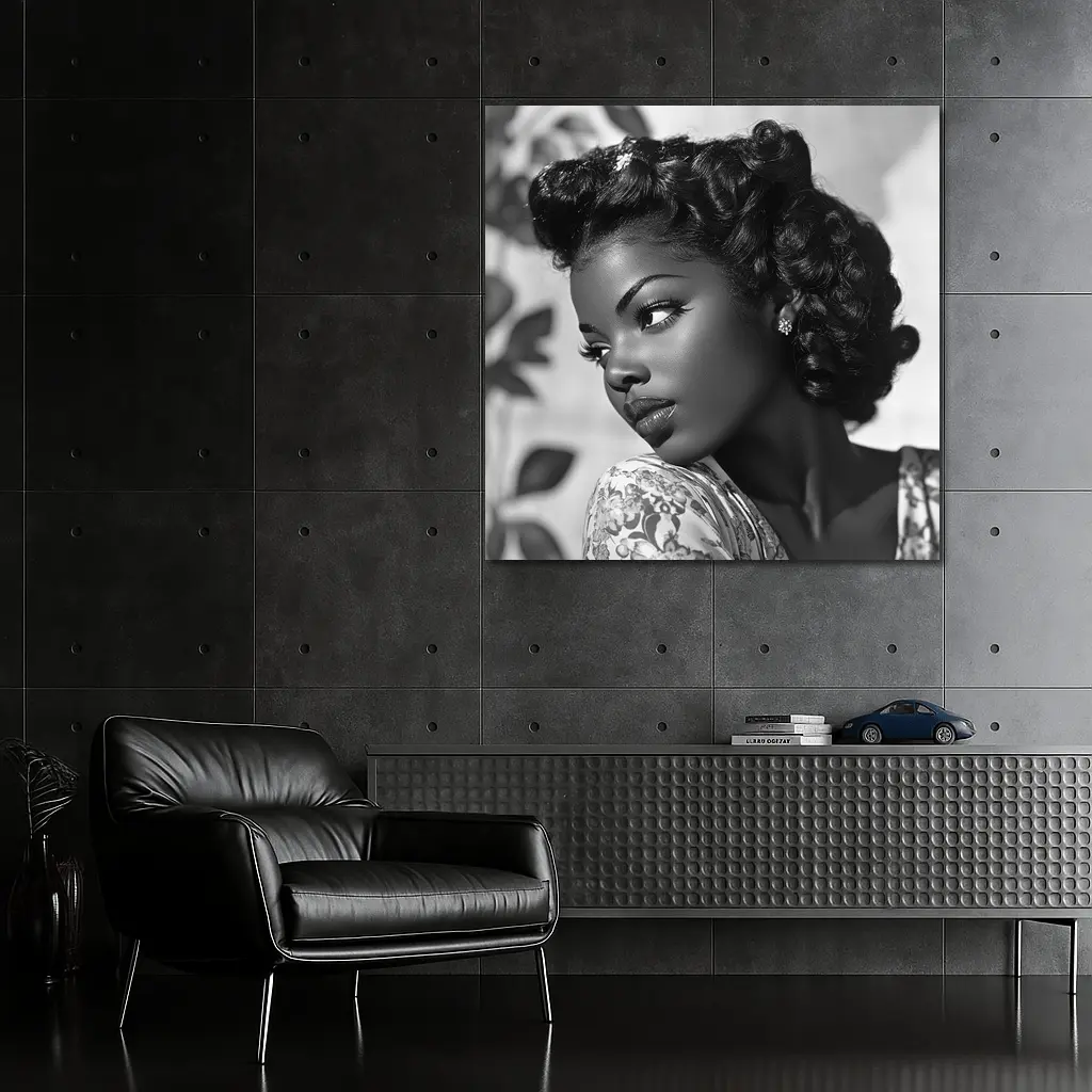 Black and White Retro Woman Portrait Art – Wall Art