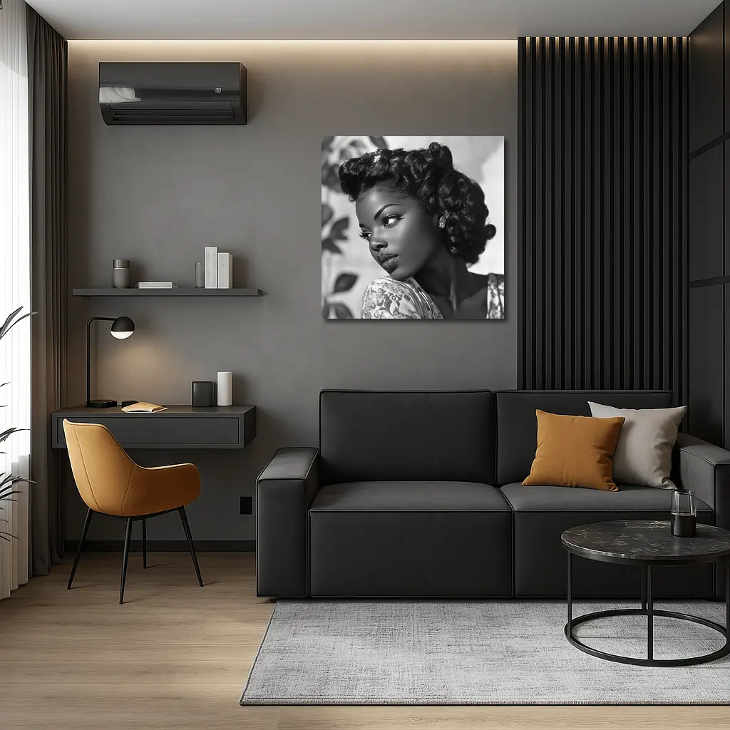 Black and White Retro Woman Portrait Art – Wall Art
