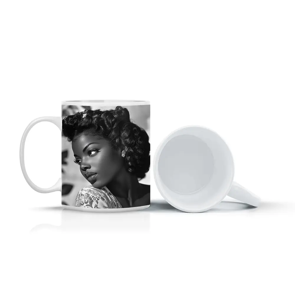 Black and White Retro Woman Portrait Art – Mugs