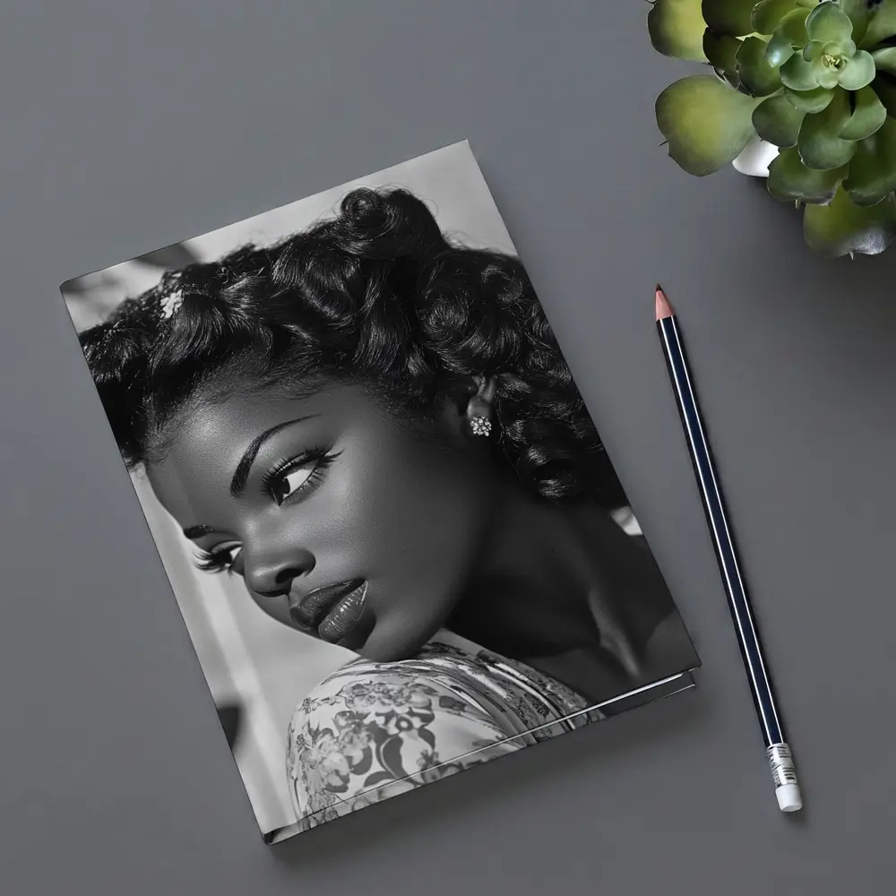 Black and White Retro Woman Portrait Art – Notebooks
