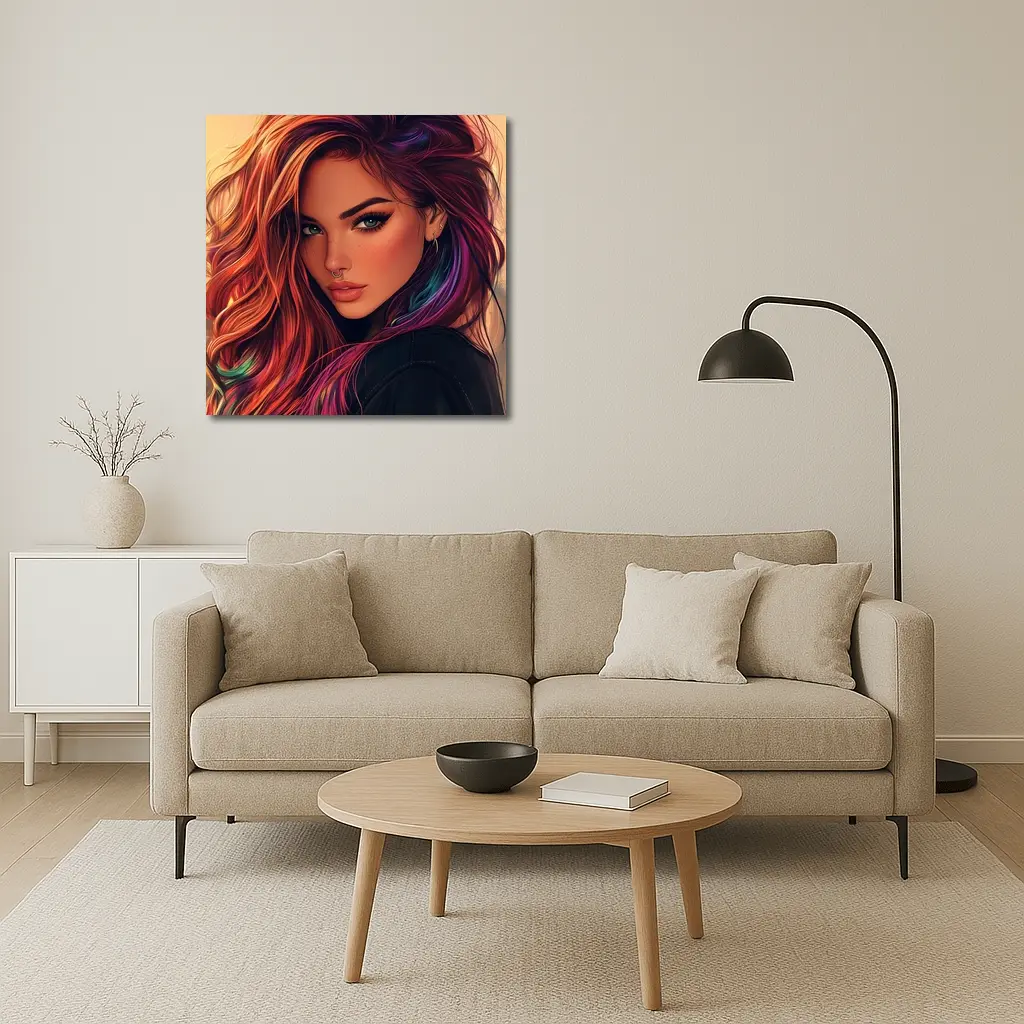Colorful Hair Woman Portrait Digital Art Style – Wall Art