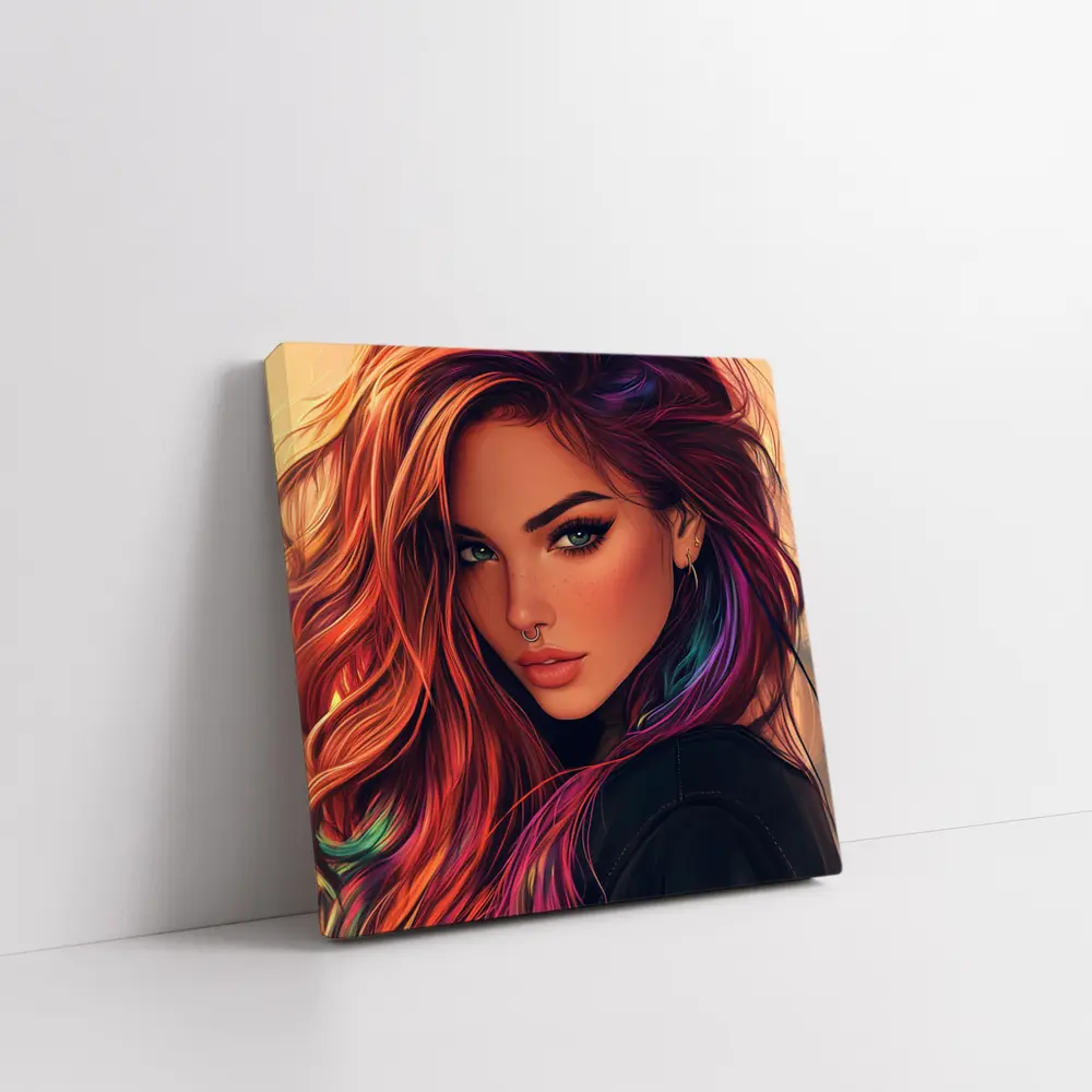 Colorful Hair Woman Portrait Digital Art Style – Wall Art