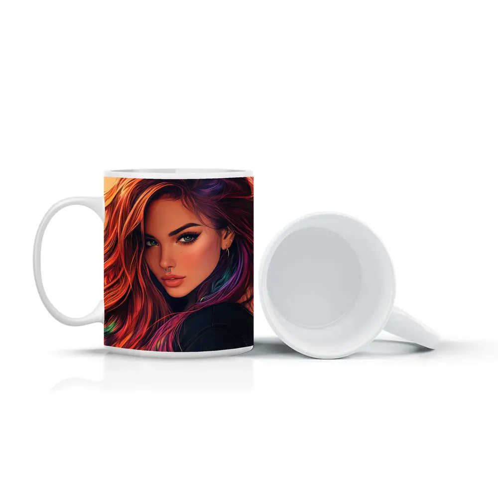 Colorful Hair Woman Portrait Digital Art Style – Mugs
