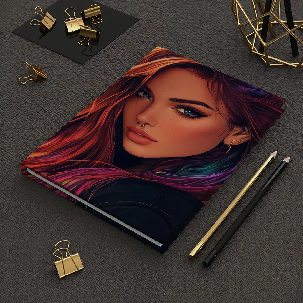 Colorful Hair Woman Portrait Digital Art Style – Notebooks