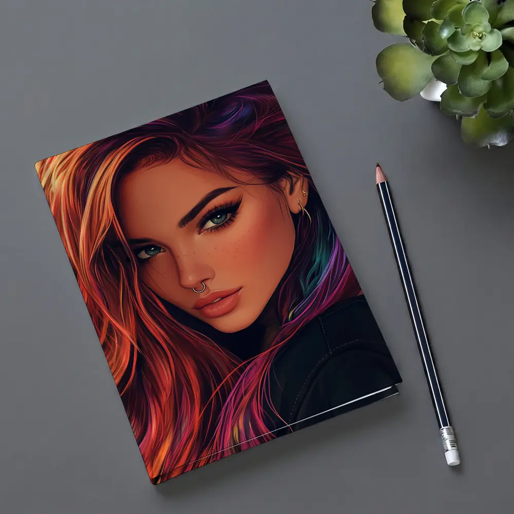 Colorful Hair Woman Portrait Digital Art Style – Notebooks