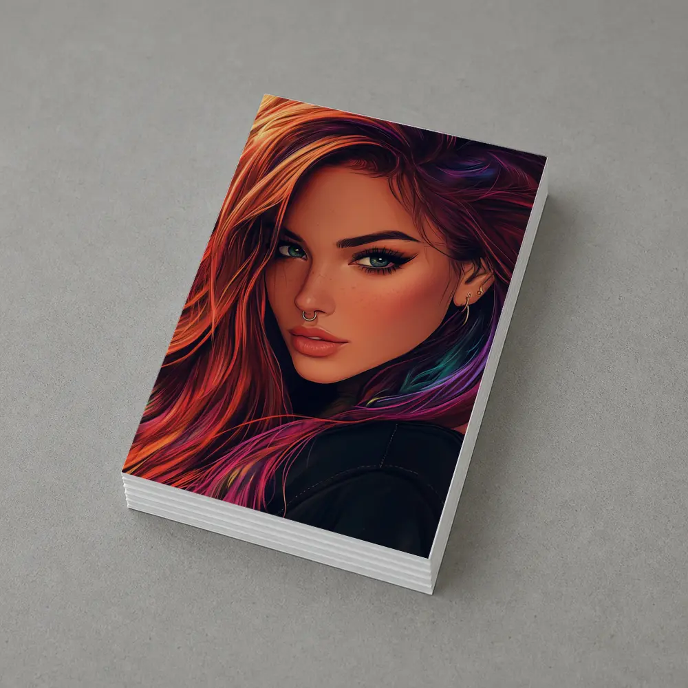 Colorful Hair Woman Portrait Digital Art Style – Postcards