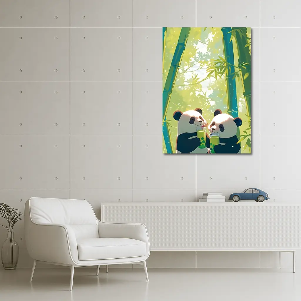 Two Pandas Drinking Tea Bamboo Forest – Wall Art