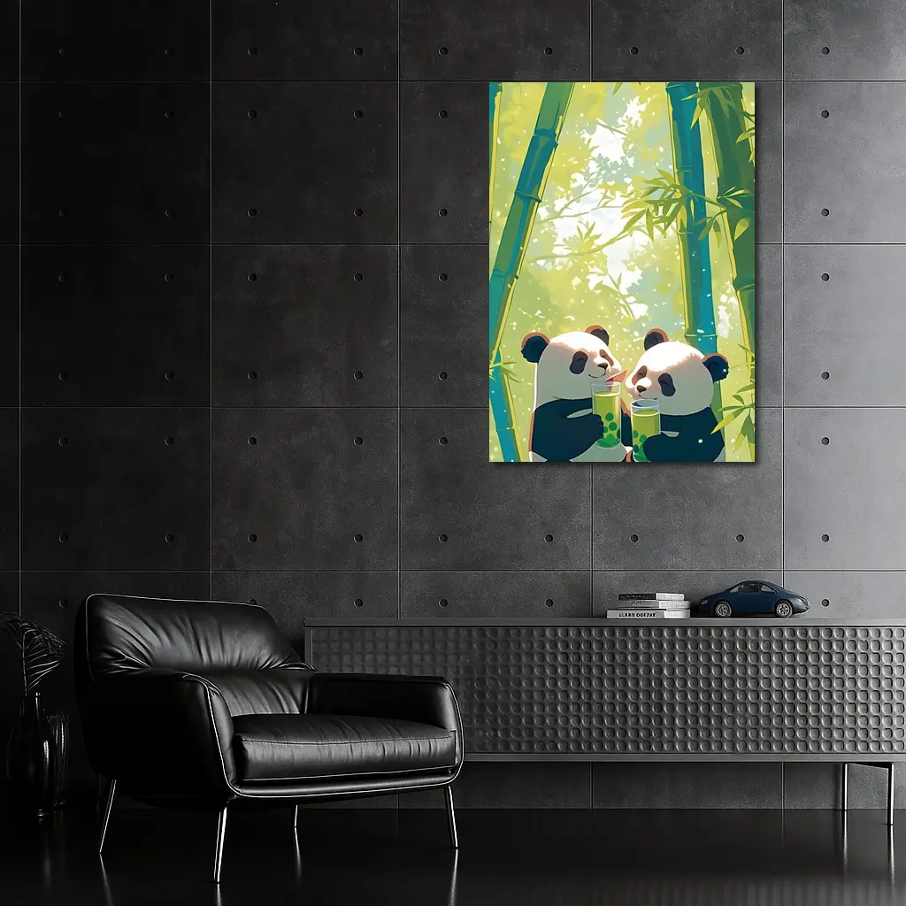 Two Pandas Drinking Tea Bamboo Forest – Wall Art