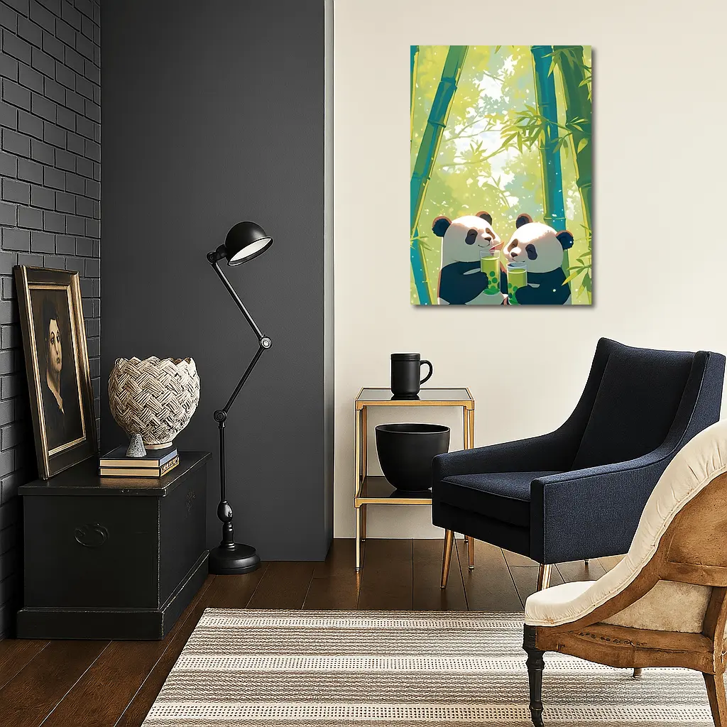 Two Pandas Drinking Tea Bamboo Forest – Wall Art