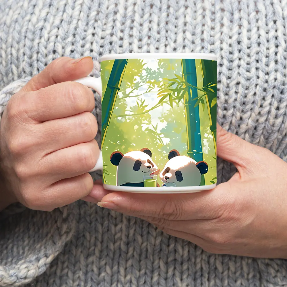 Two Pandas Drinking Tea Bamboo Forest – Mugs