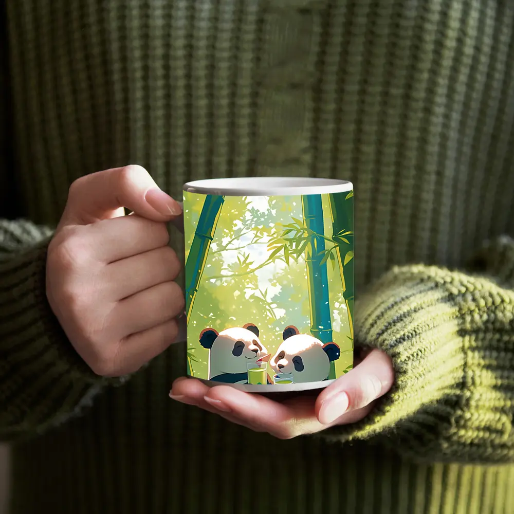 Two Pandas Drinking Tea Bamboo Forest – Mugs