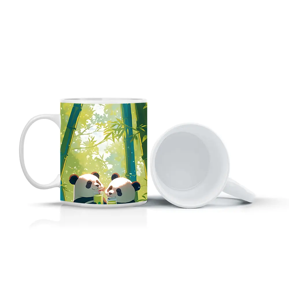 Two Pandas Drinking Tea Bamboo Forest – Mugs