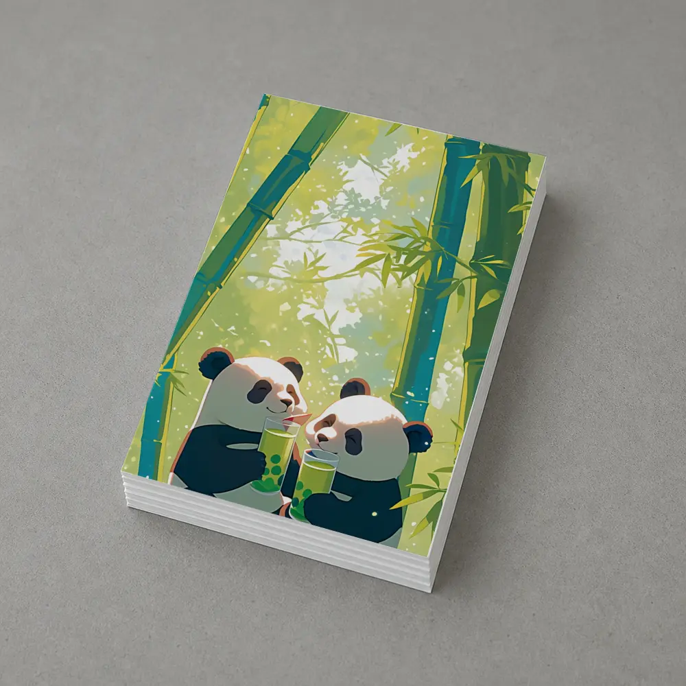 Two Pandas Drinking Tea Bamboo Forest – Postcards
