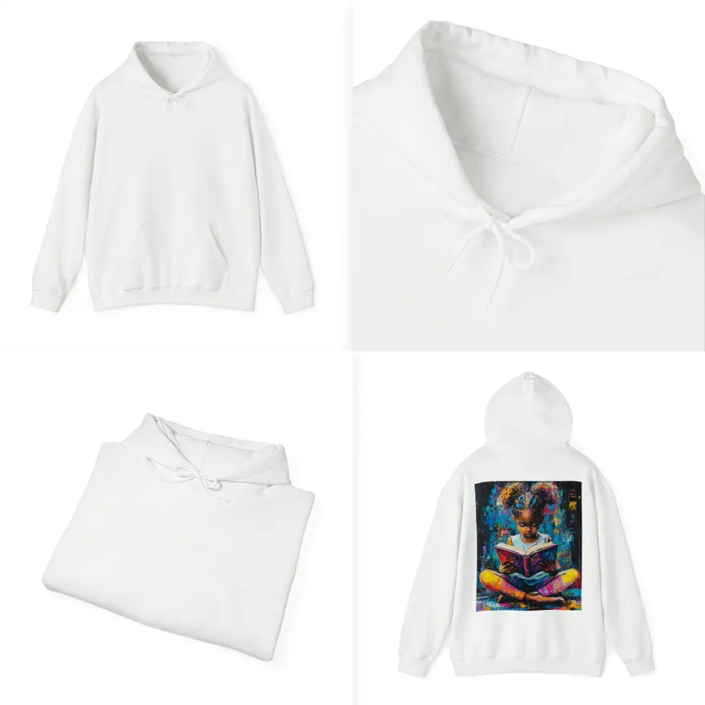 Young Girl Reading Book Colorful Painting Art – Hoodies