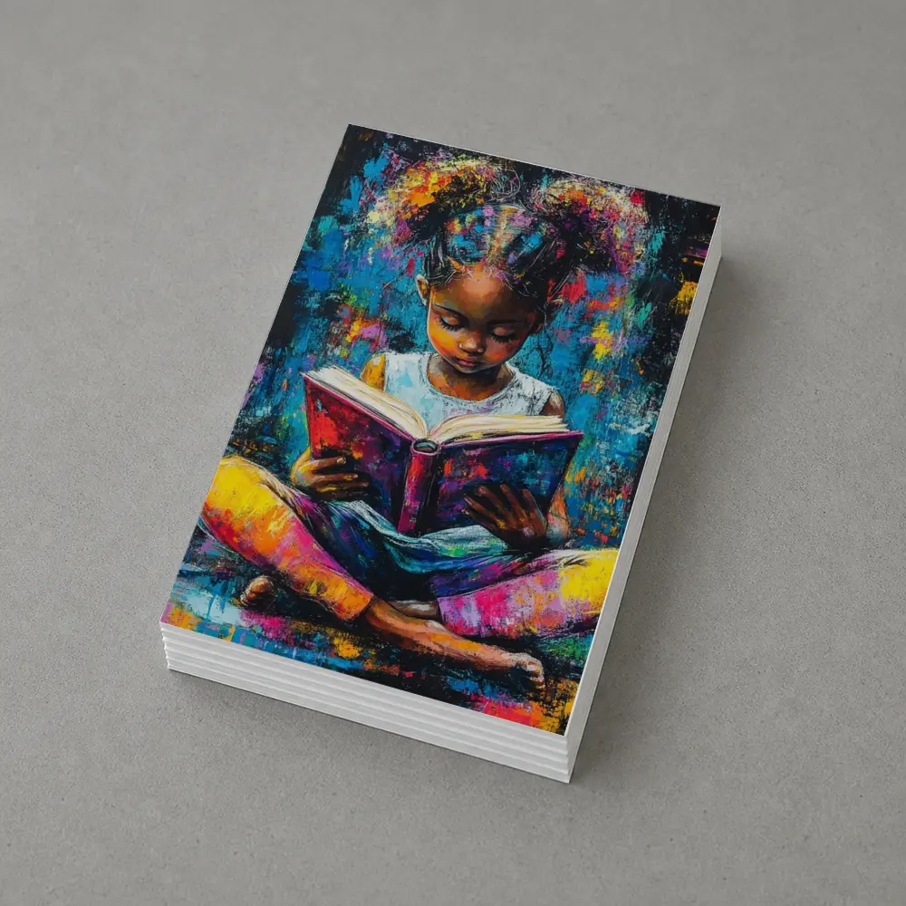 Young Girl Reading Book Colorful Painting Art – Postcards