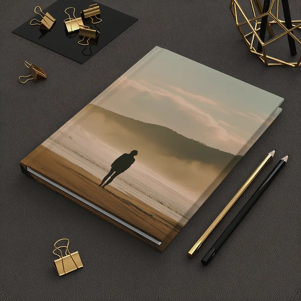 Lone Woman Standing On Misty Beach Shore – Notebooks