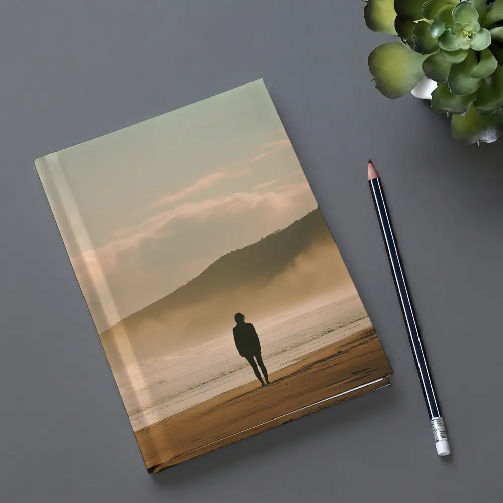 Lone Woman Standing On Misty Beach Shore – Notebooks