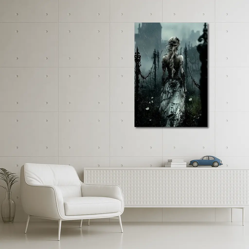 Gothic Woman Dark Rainy Castle Fantasy Art – Wall Art