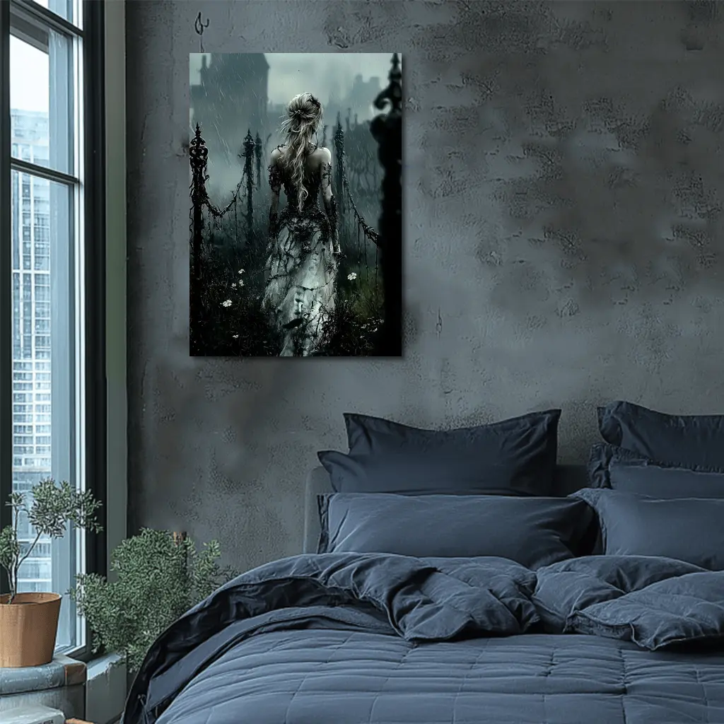 Gothic Woman Dark Rainy Castle Fantasy Art – Wall Art