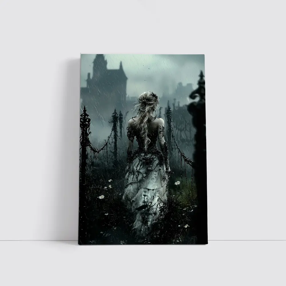 Gothic Woman Dark Rainy Castle Fantasy Art – Wall Art
