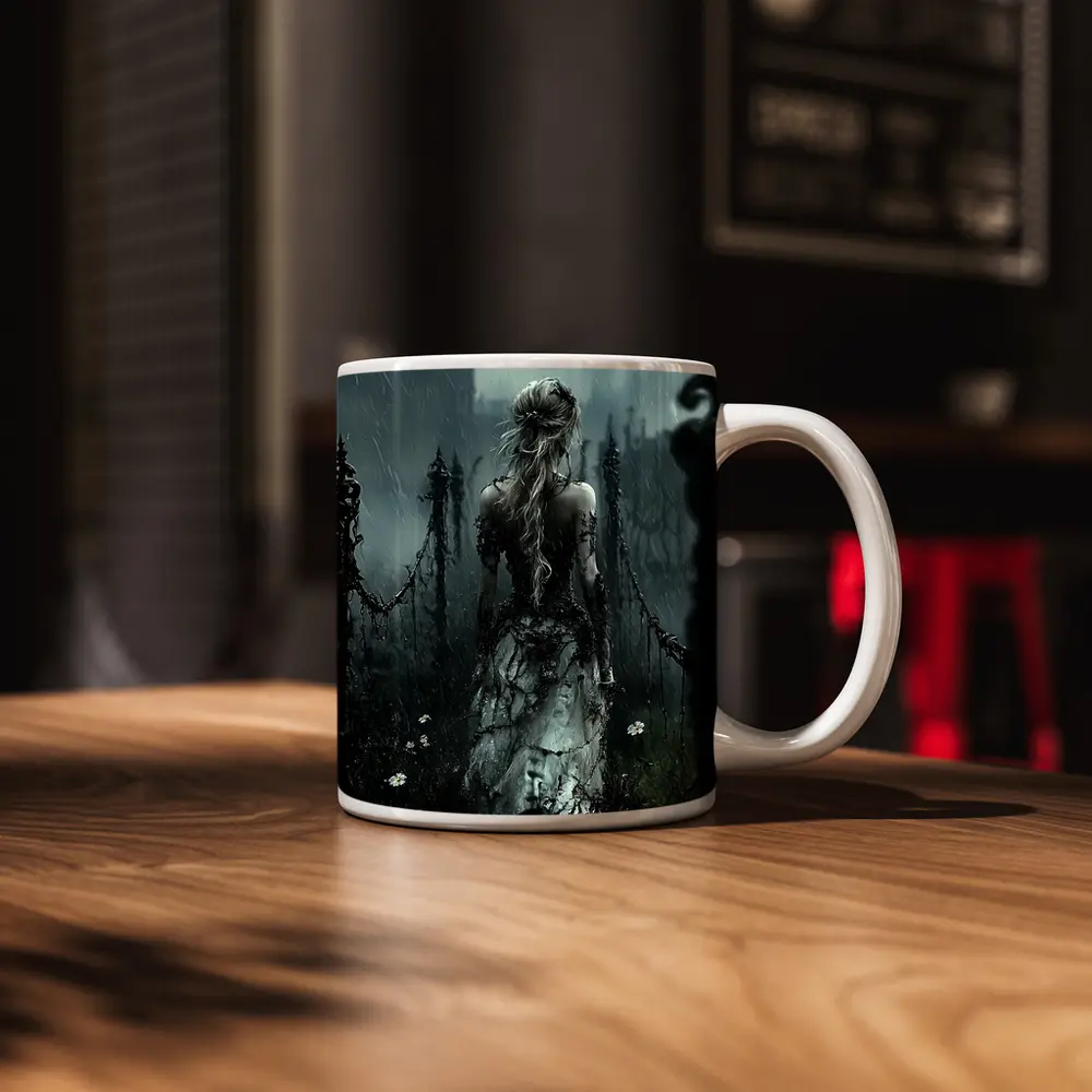 Gothic Woman Dark Rainy Castle Fantasy Art – Mugs