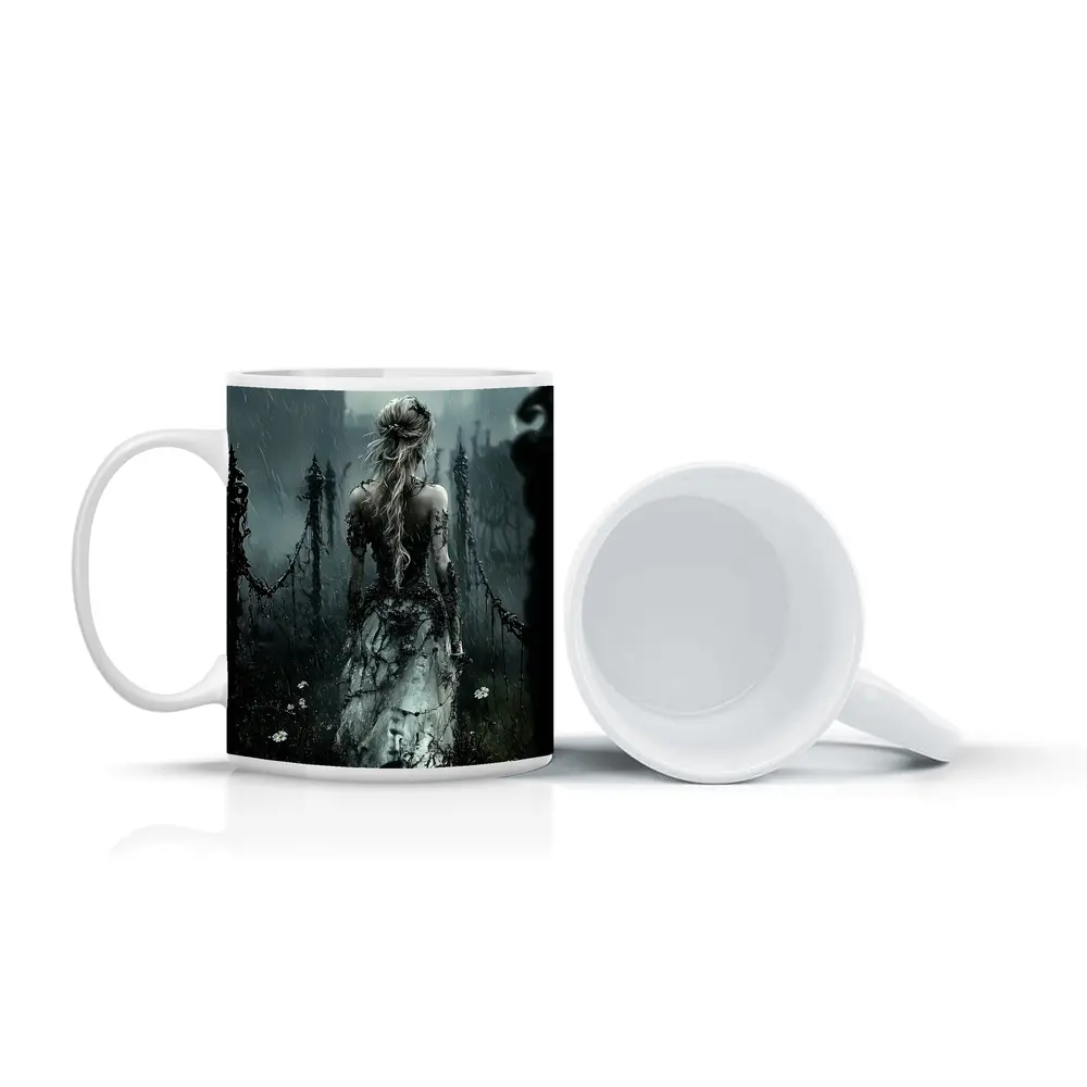 Gothic Woman Dark Rainy Castle Fantasy Art – Mugs