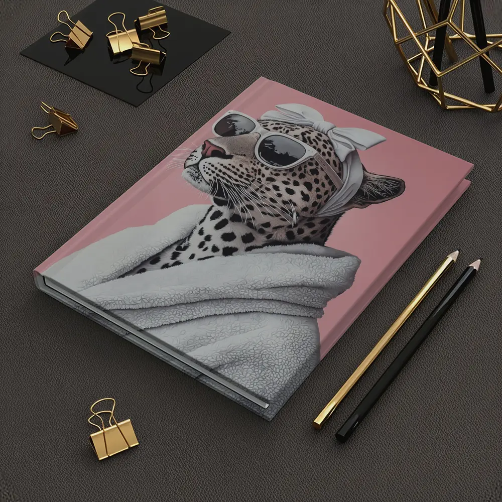 Cheetah Wearing Sunglasses White Robe Pink Background – Notebooks