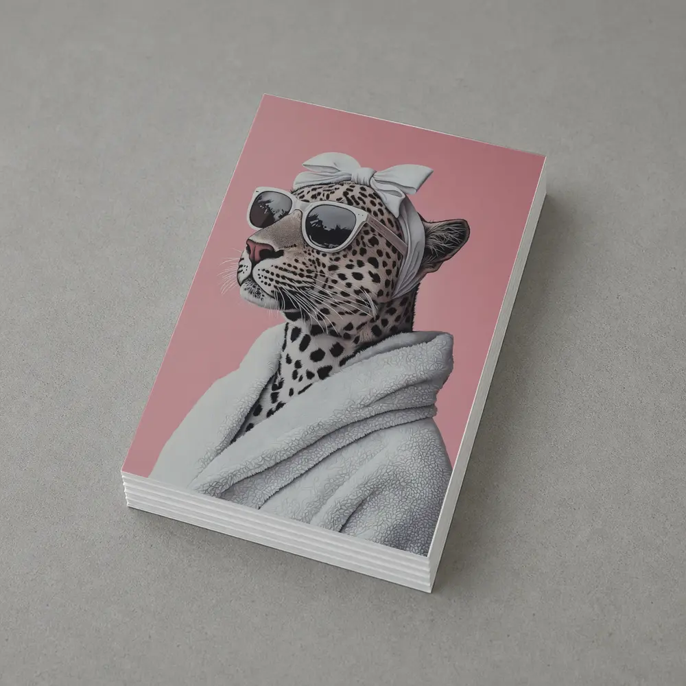 Cheetah Wearing Sunglasses White Robe Pink Background – Postcards