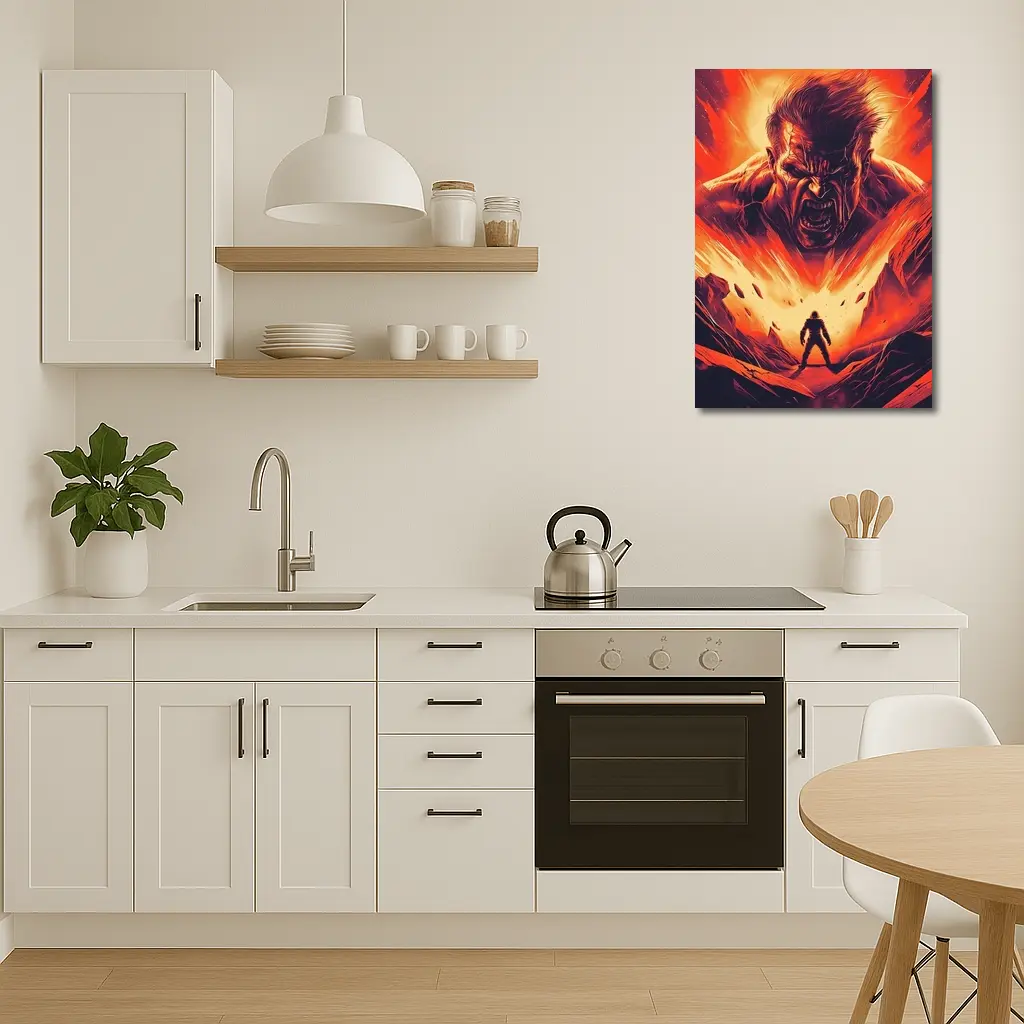 Raging Giant Looms Over Lone Hero – Wall Art