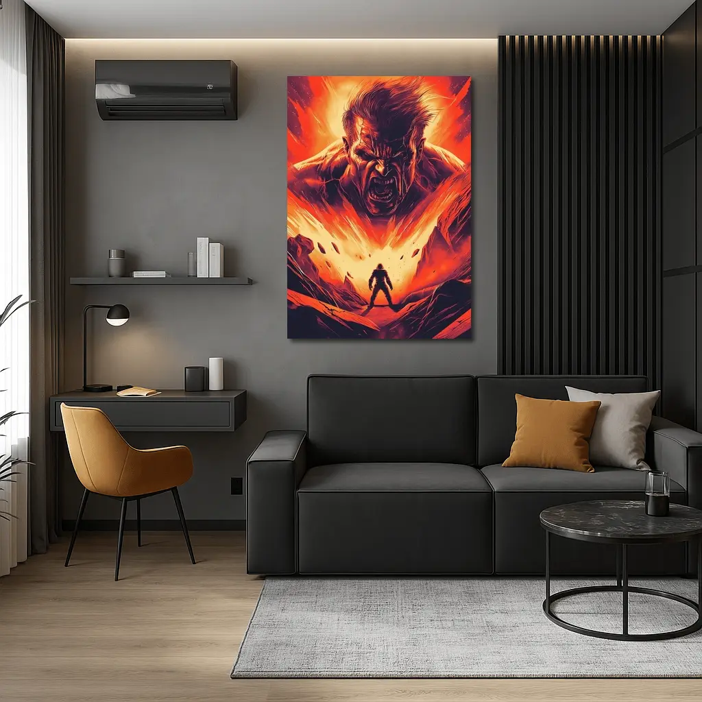 Raging Giant Looms Over Lone Hero – Wall Art