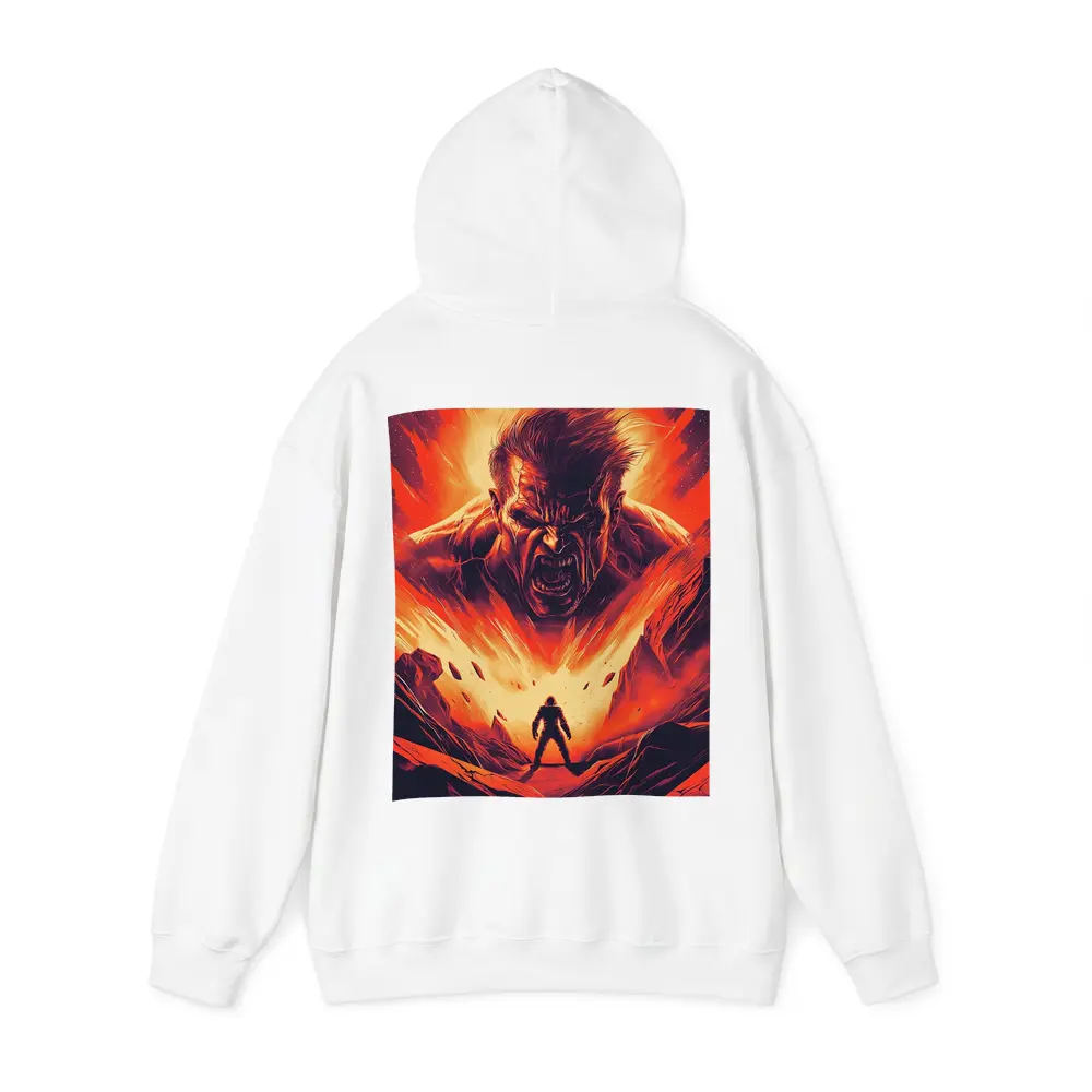 Raging Giant Looms Over Lone Hero – Hoodies
