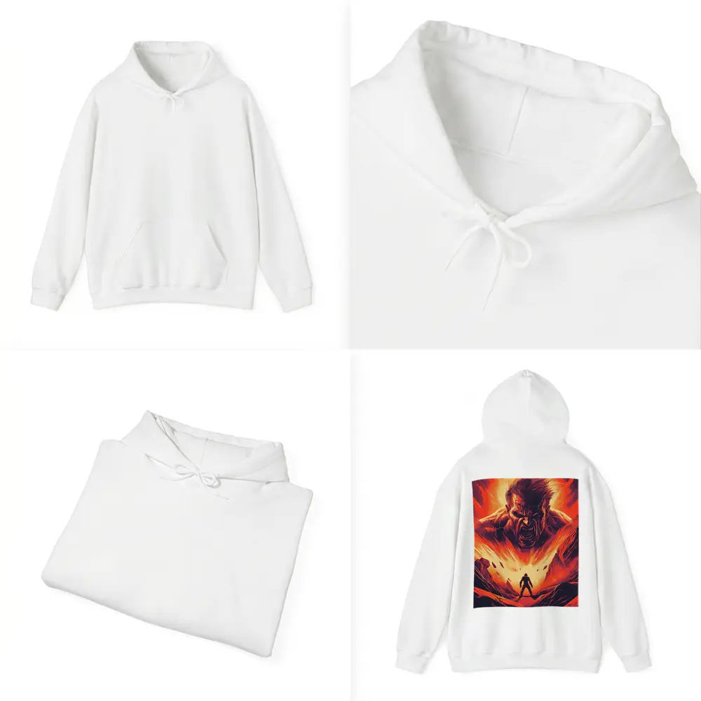 Raging Giant Looms Over Lone Hero – Hoodies