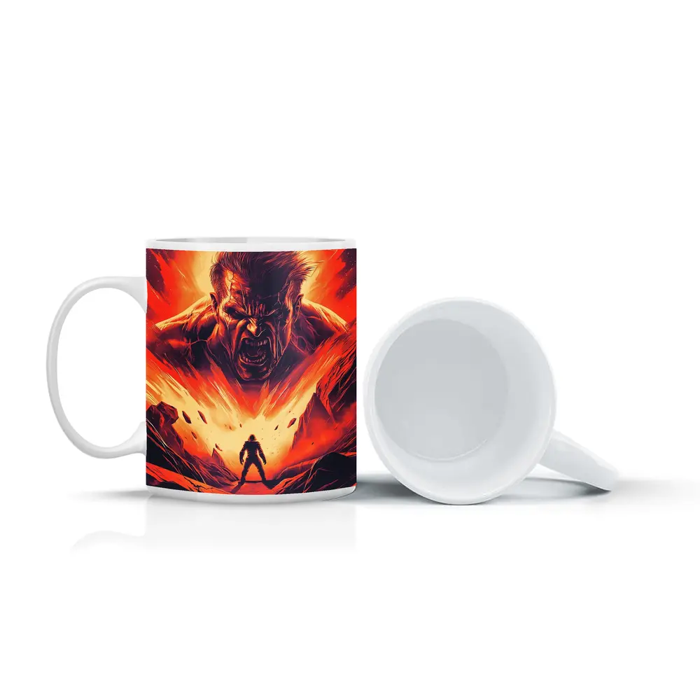 Raging Giant Looms Over Lone Hero – Mugs