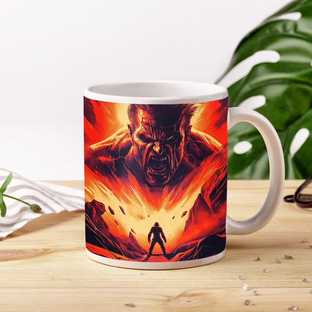 Raging Giant Looms Over Lone Hero – Mugs