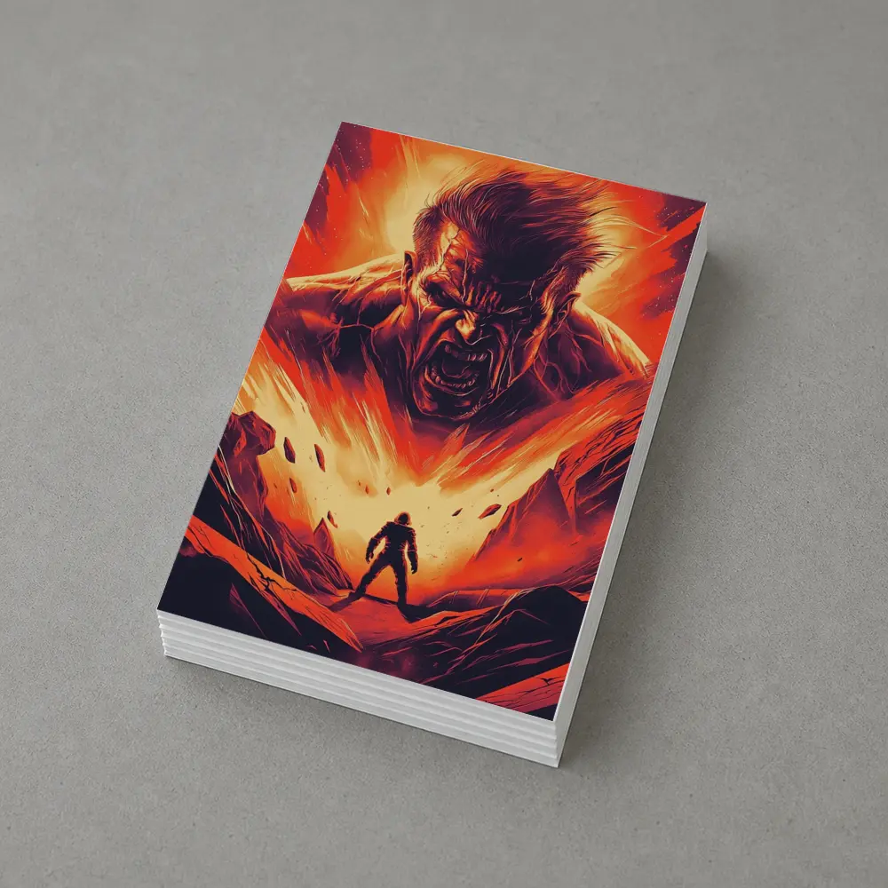Raging Giant Looms Over Lone Hero – Postcards
