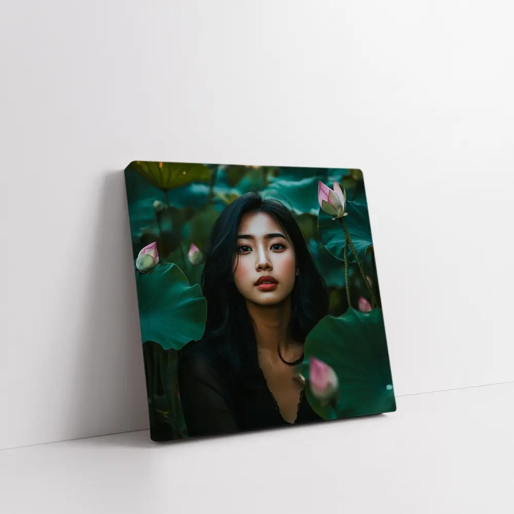Asian Woman Portrait Among Lotus Flowers – Wall Art