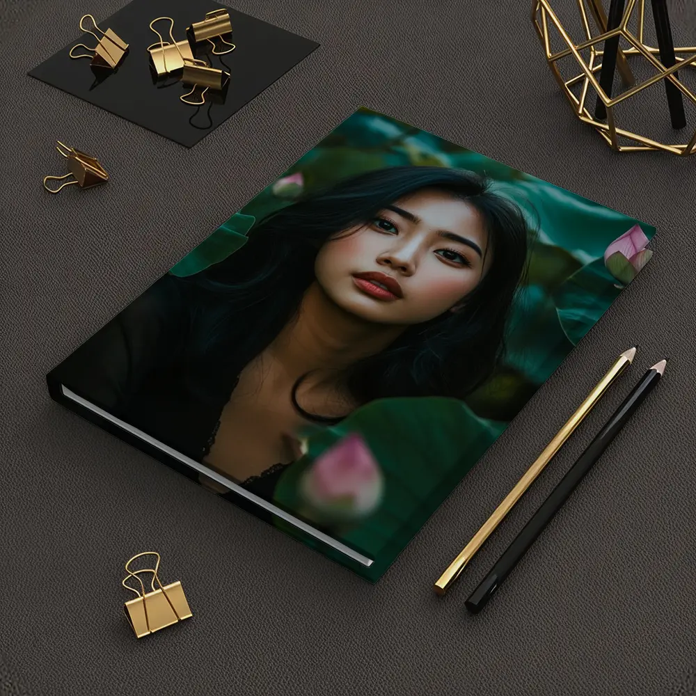 Asian Woman Portrait Among Lotus Flowers – Notebooks