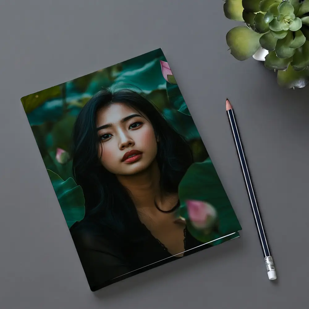 Asian Woman Portrait Among Lotus Flowers – Notebooks