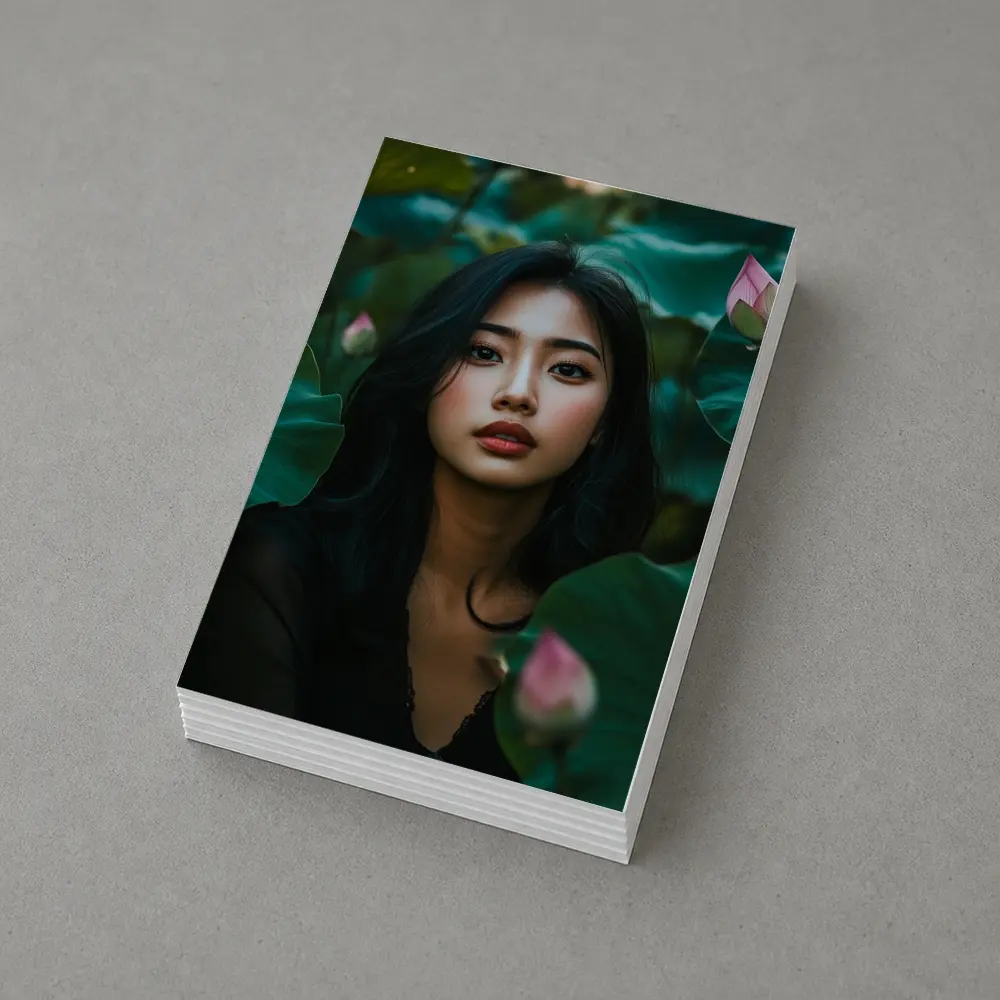 Asian Woman Portrait Among Lotus Flowers – Postcards