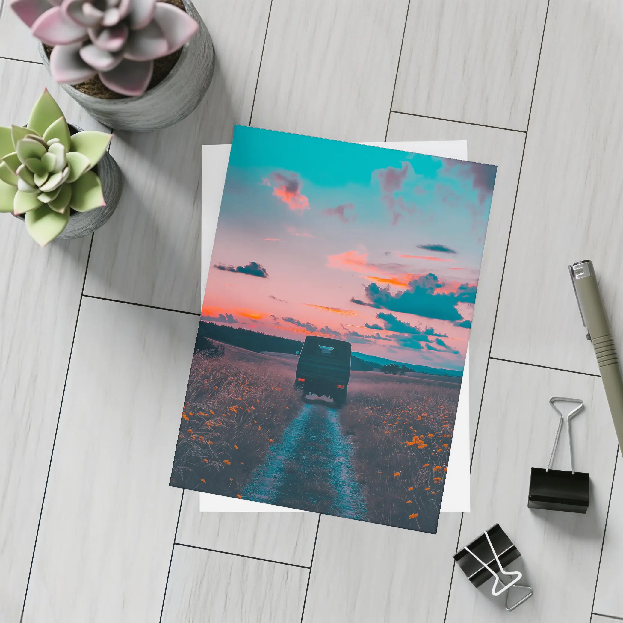 Mercedes G Wagen Sunset Country Road – Postcards