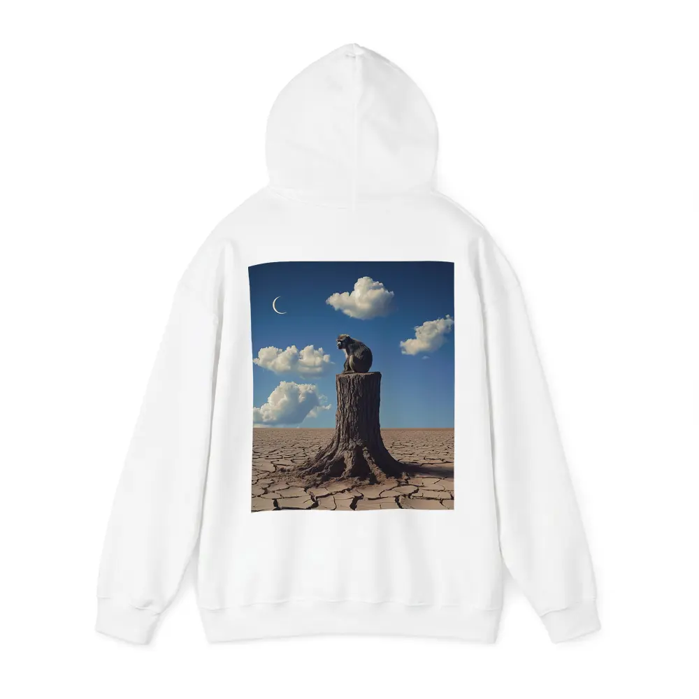 Monkey Sitting On Stump Cracked Desert Sky – Hoodies