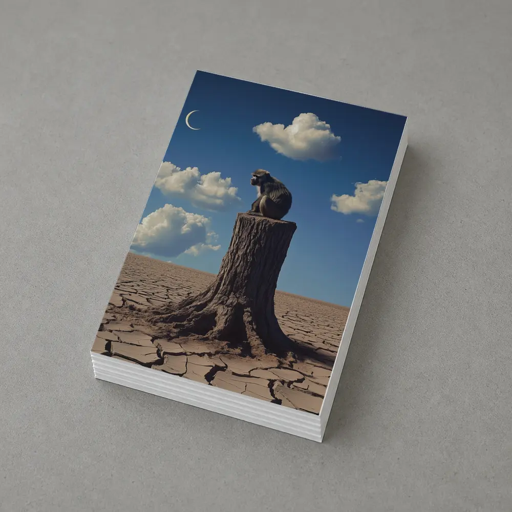 Monkey Sitting On Stump Cracked Desert Sky – Postcards