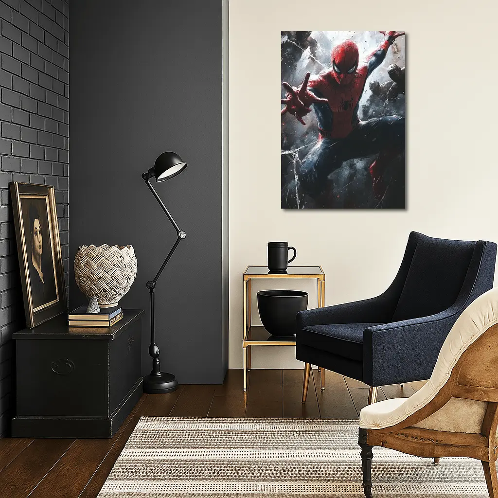 Spider-Man Action Pose Dark Painted Background – Wall Art