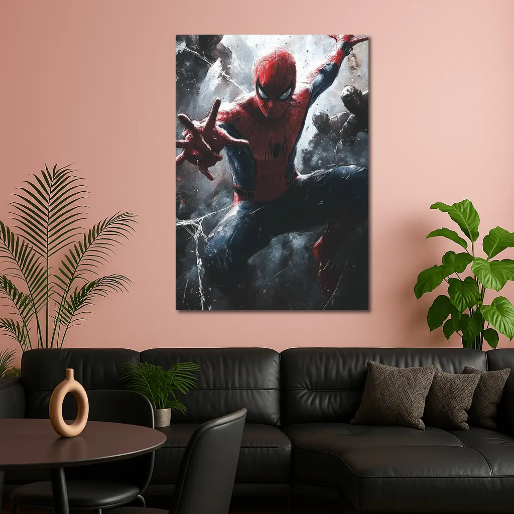 Spider-Man Action Pose Dark Painted Background – Wall Art