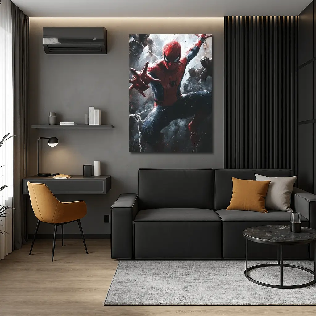 Spider-Man Action Pose Dark Painted Background – Wall Art