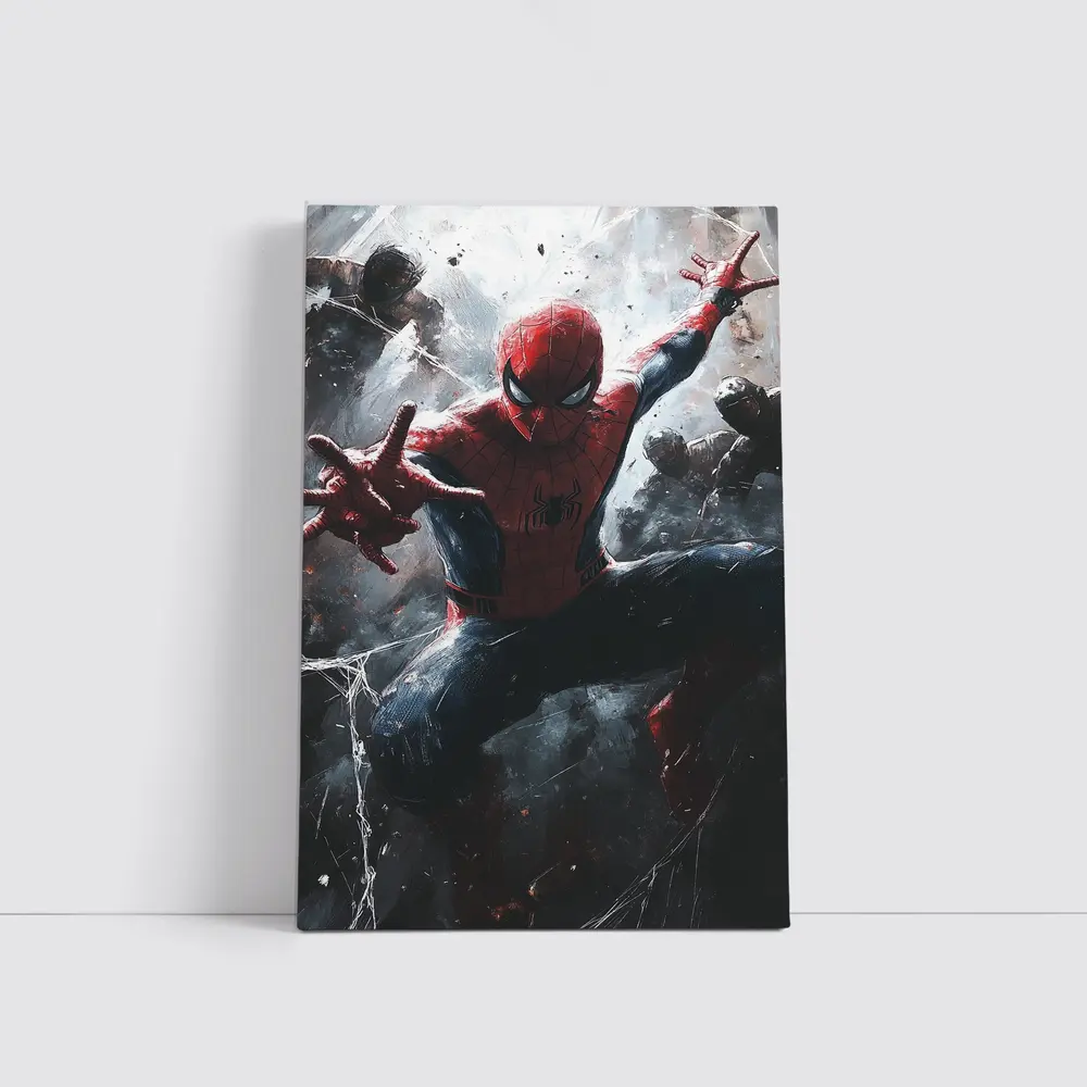 Spider-Man Action Pose Dark Painted Background – Wall Art
