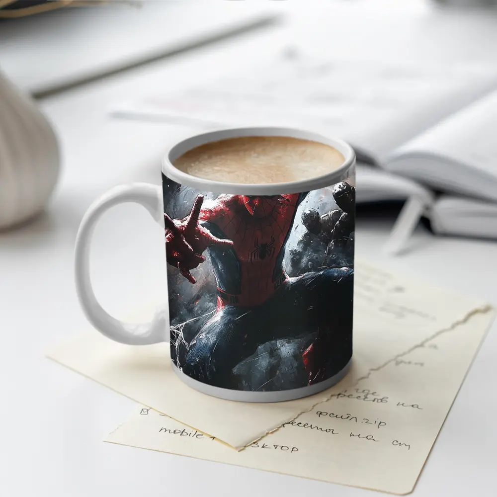 Spider-Man Action Pose Dark Painted Background – Mugs