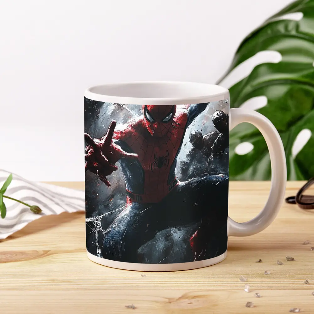 Spider-Man Action Pose Dark Painted Background – Mugs
