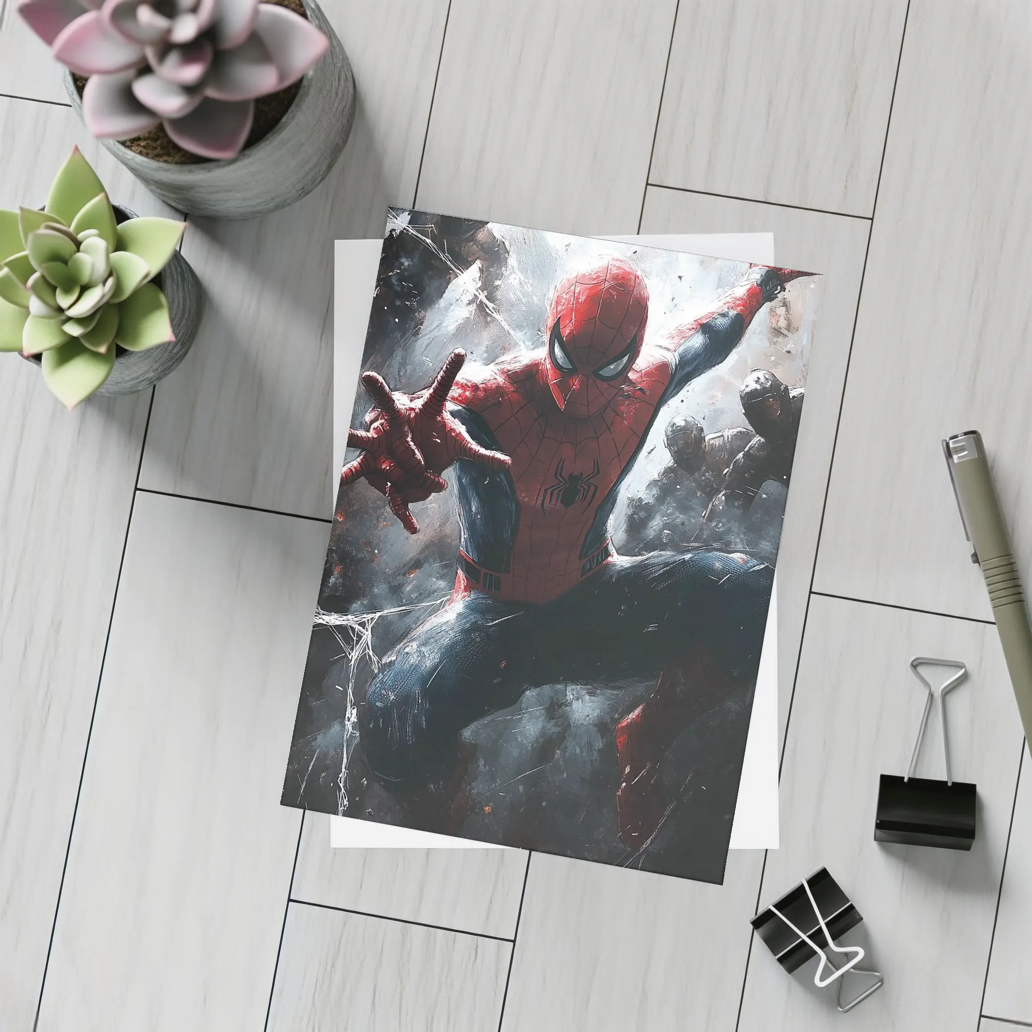 Spider-Man Action Pose Dark Painted Background – Postcards